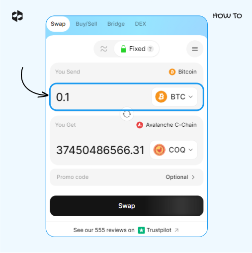 Choose a coin to send and provide the amount to send