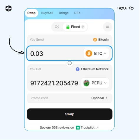 Choose a coin to send and provide the amount to send